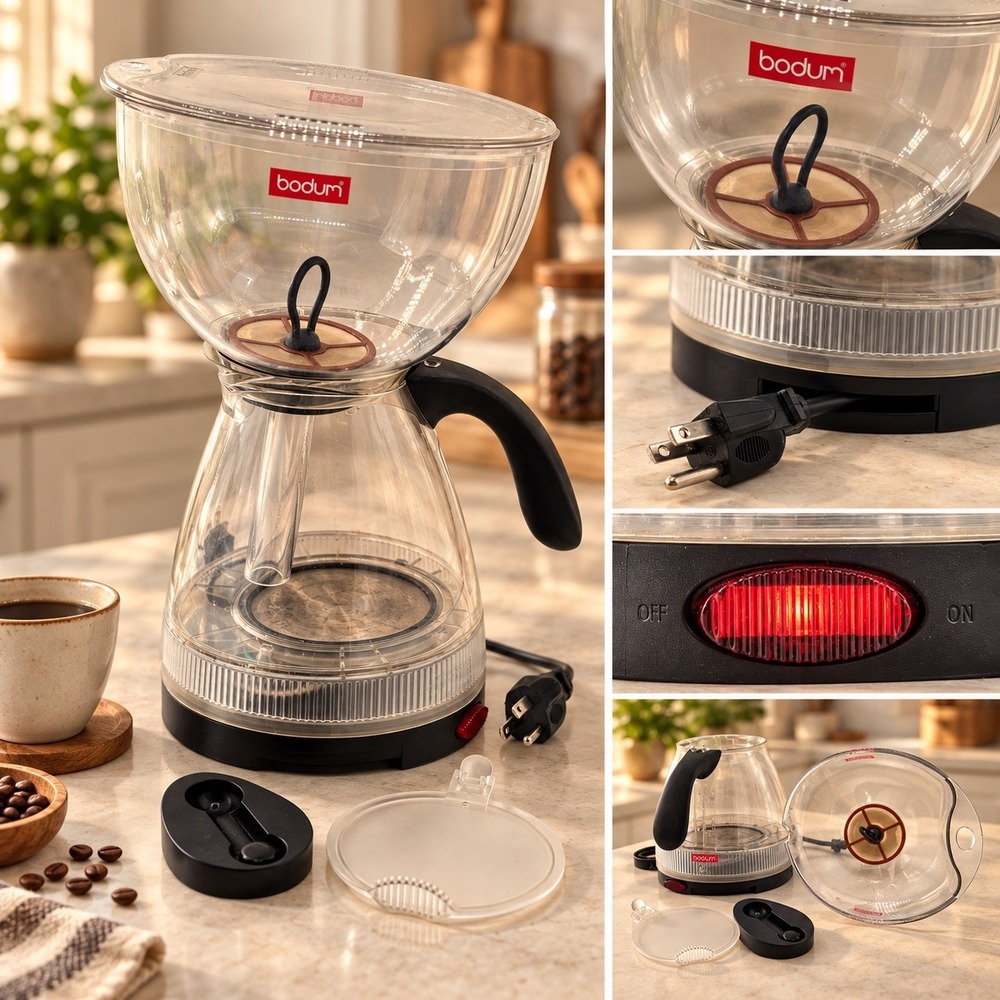 Bodum Santos Electric Vacuum Coffee Maker 1.25L 40oz Glass Siphon Brewer Black